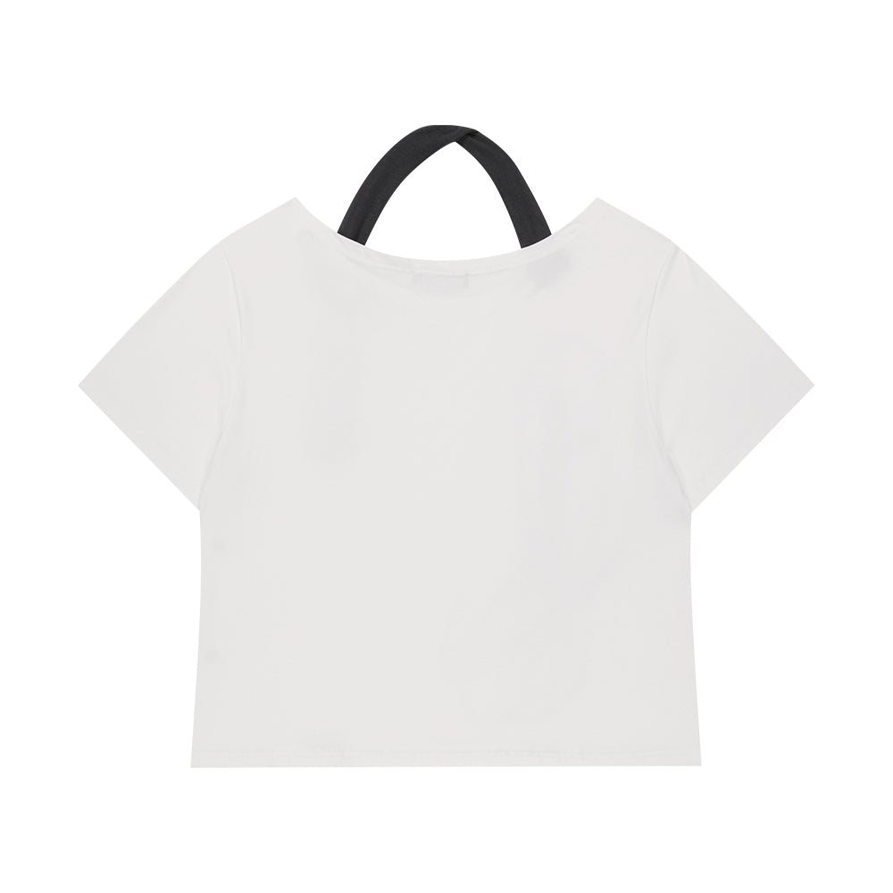 AS YOU ARE Belted Halter Off Shoulder Tee White