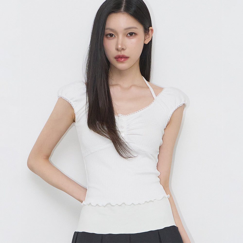 ILLIGO buttoned halter sleeveless white