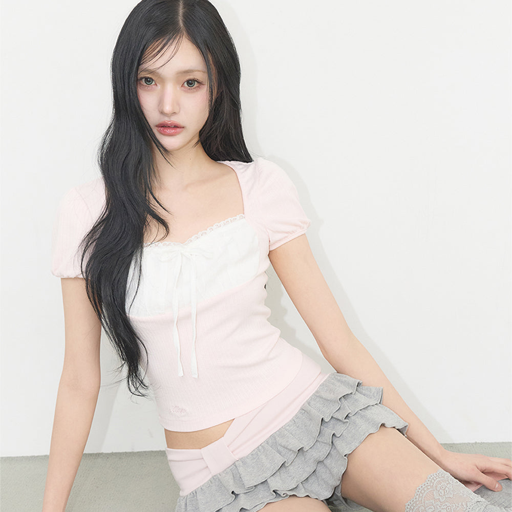 ILLIGO Rosie Lace Square Neck Tee Pink