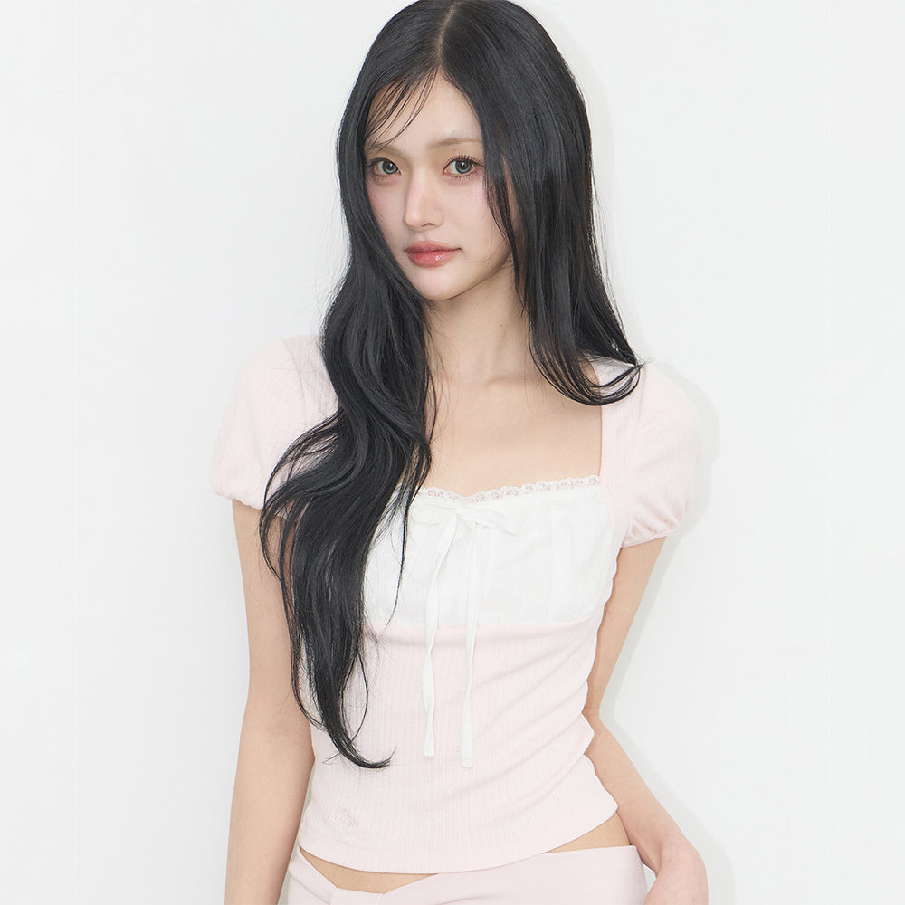 ILLIGO Rosie Lace Square Neck Tee Pink