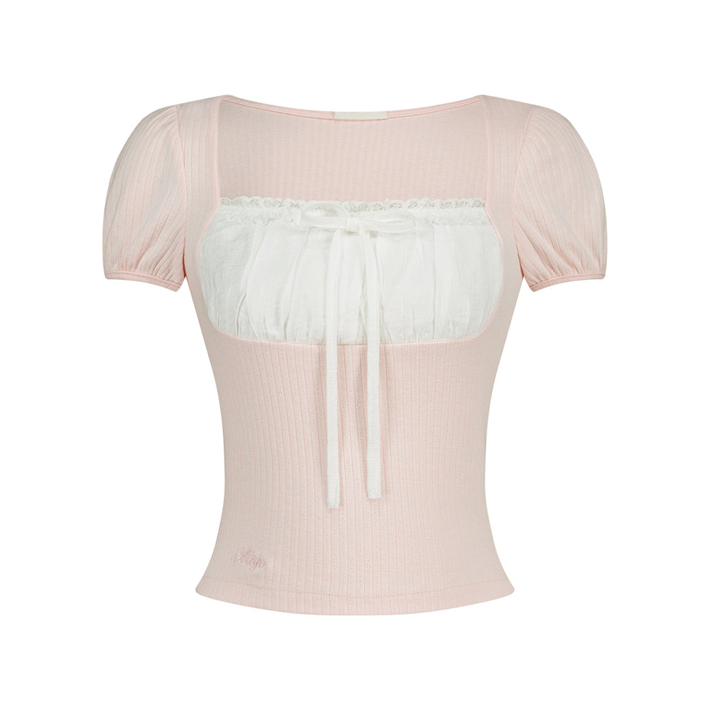 ILLIGO Rosie Lace Square Neck Tee Pink