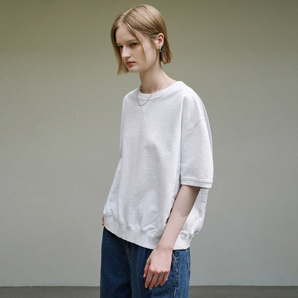 OFF AND AWAY Minimal half sweatshirt_white melange