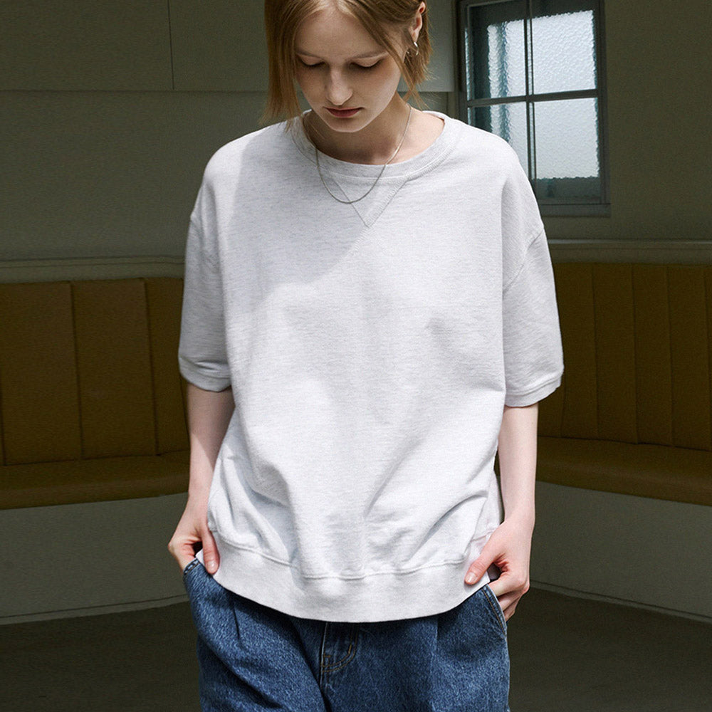 OFF AND AWAY Minimal half sweatshirt_white melange