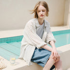 OFF AND AWAY Airy embossed striped shirt_cream