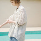 OFF AND AWAY Airy embossed striped shirt_cream