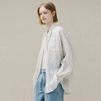 OFF AND AWAY Airy embossed striped shirt_cream