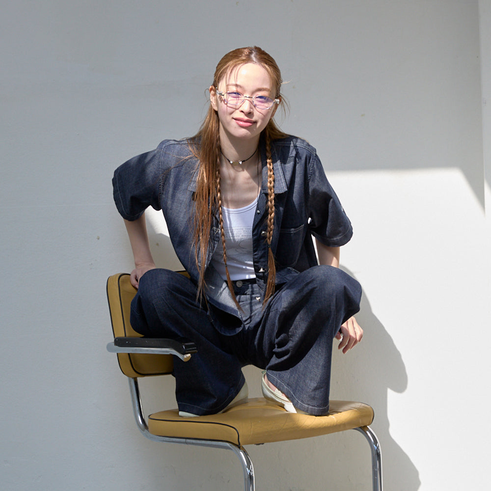 LUCKY CHOUETTE [CASPER X CHOUETTIES] Pocket Graphic Point Denim Blouse (dark blue) LAPDX26900BUD