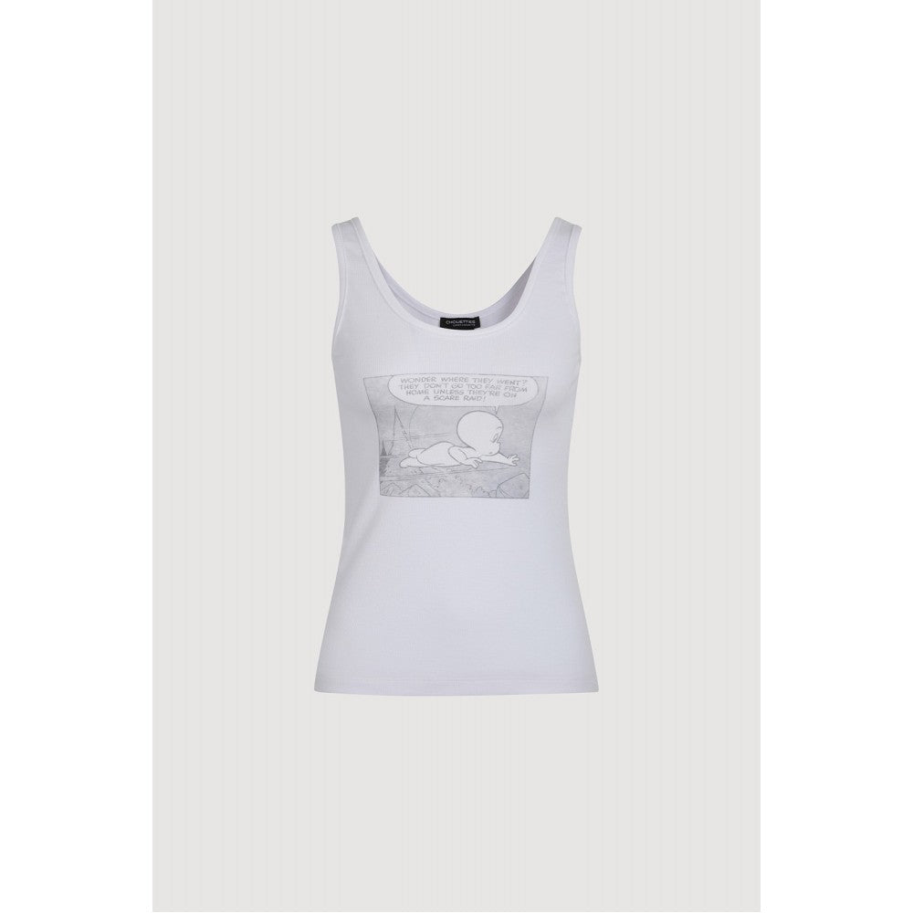 LUCKY CHOUETTE [CASPER X CHOUETTIES] Casper Graphic Sleeveless T-Shirt (white) LATAX26960WHX