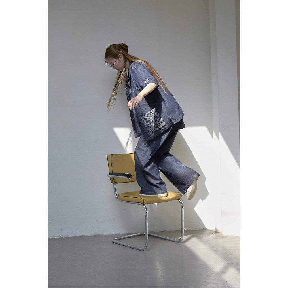LUCKY CHOUETTE [CASPER X CHOUETTIES] Pocket Graphic Point Denim Blouse (dark blue) LAPDX26900BUD