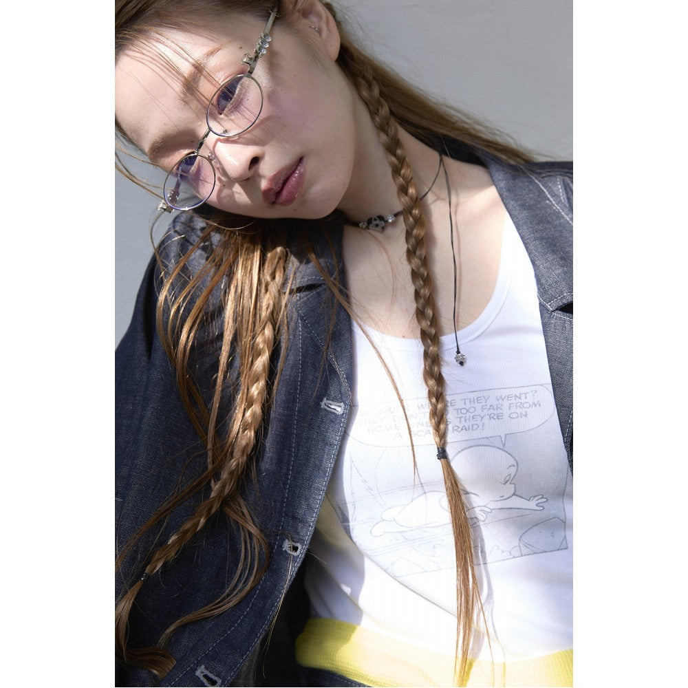 LUCKY CHOUETTE [CASPER X CHOUETTIES] Pocket Graphic Point Denim Blouse (dark blue) LAPDX26900BUD