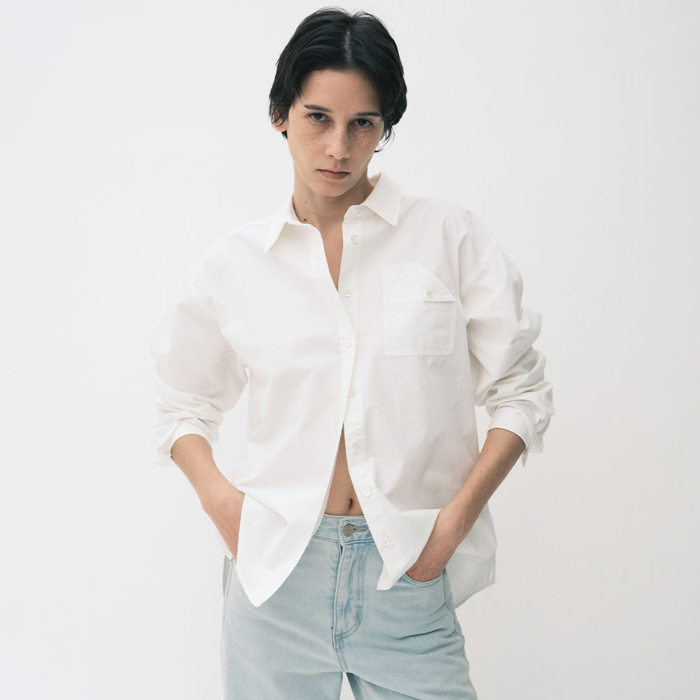 EMKM Folding pocket washed cotton shirt_WHITE