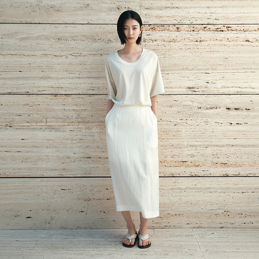 Siyazu [Kwak Ji-soo PICK] SITP5287 U-Neck Relaxed Short Sleeve T-Shirt_Natural