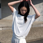YE Pin Wide Neck Puff Sweatshirt - White