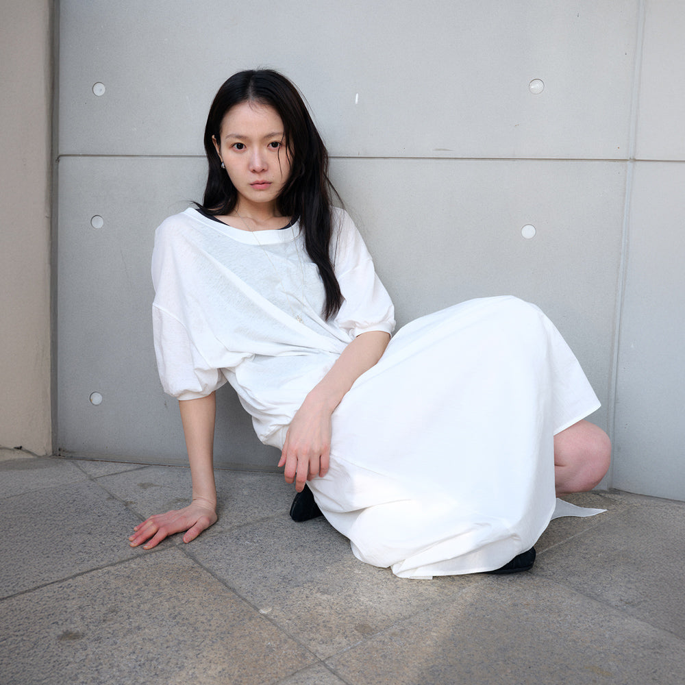 YE Pin Wide Neck Puff Sweatshirt - White
