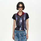 ADSB ANDERSSON BELL VINTAGE PRINTED COLLAR TOP atb1561w(NAVY/WINE)