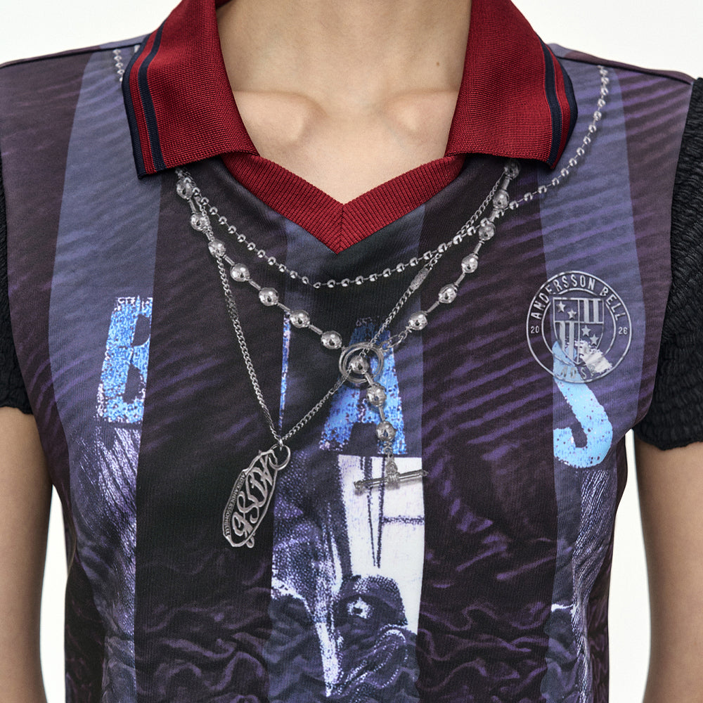 ADSB ANDERSSON BELL VINTAGE PRINTED COLLAR TOP atb1561w(NAVY/WINE)