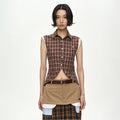 ADSB ANDERSSON BELL CHECK SLEEVELESS SHIRT atb1569w(BROWN)