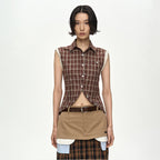 ADSB ANDERSSON BELL CHECK SLEEVELESS SHIRT atb1569w(BROWN)