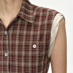ADSB ANDERSSON BELL CHECK SLEEVELESS SHIRT atb1569w(BROWN)