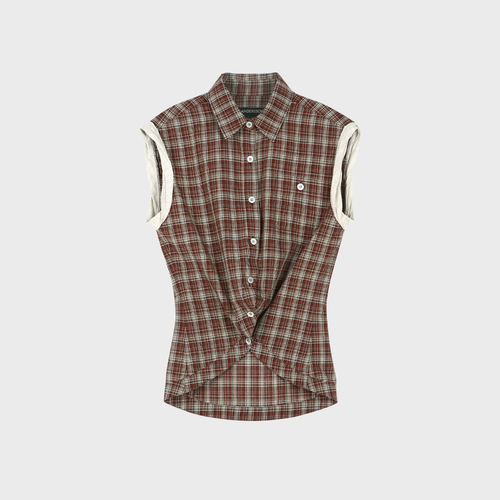 ADSB ANDERSSON BELL CHECK SLEEVELESS SHIRT atb1569w(BROWN)