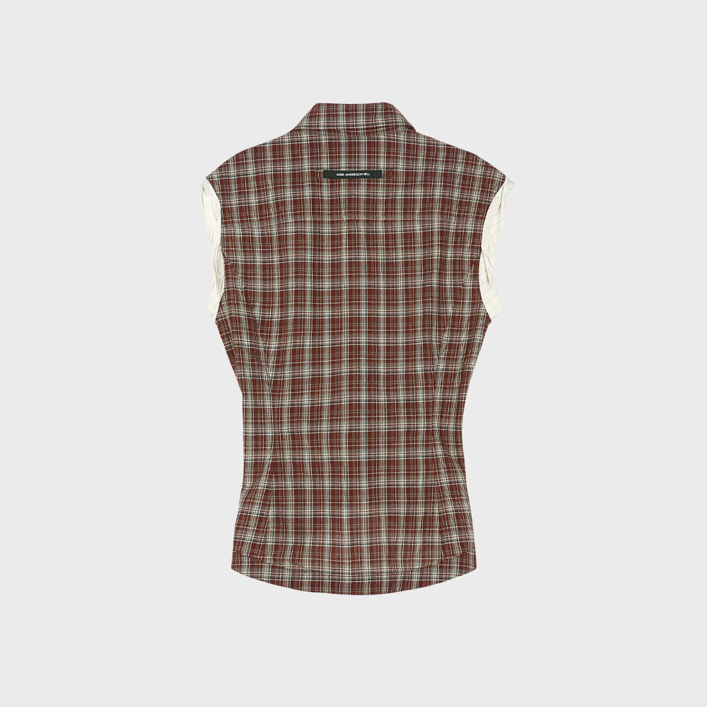 ADSB ANDERSSON BELL CHECK SLEEVELESS SHIRT atb1569w(BROWN)