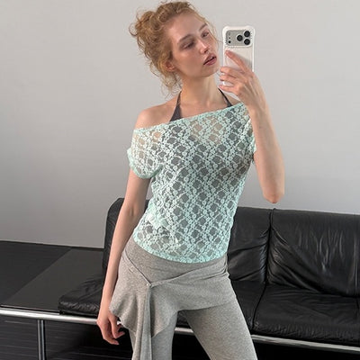 LACE ONE-SHOULDER T (MINT)