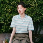 COVERNAT WOMAN [Choi Yunji wearing] Women’s collar striped t-shirt dusty blue