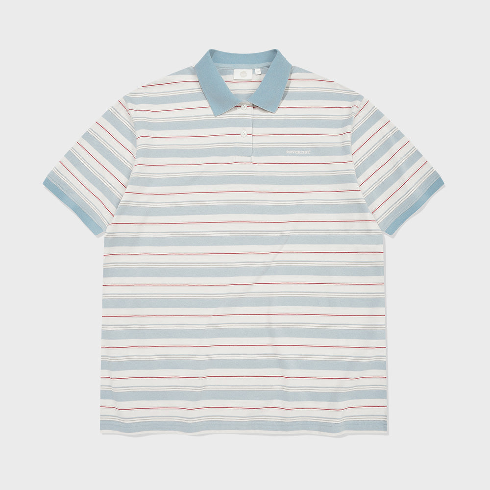 COVERNAT WOMAN [Choi Yunji wearing] Women’s collar striped t-shirt dusty blue