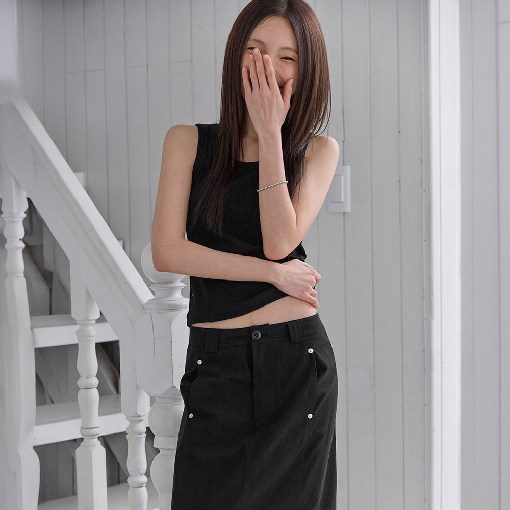 LONDONDADA Contrast Stitch Ribbed Tank Top, BLACK