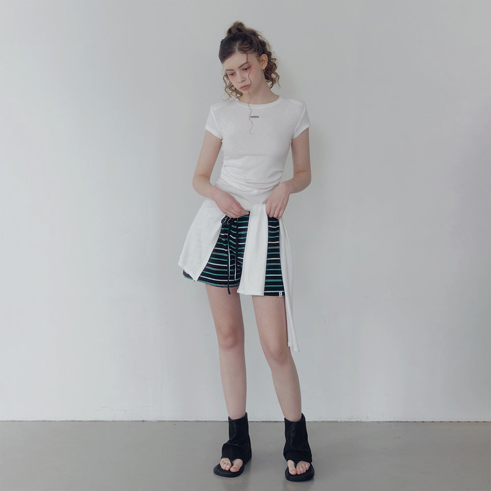 TWEE Ento slim shirring short sleeve t-shirt (muffler set)