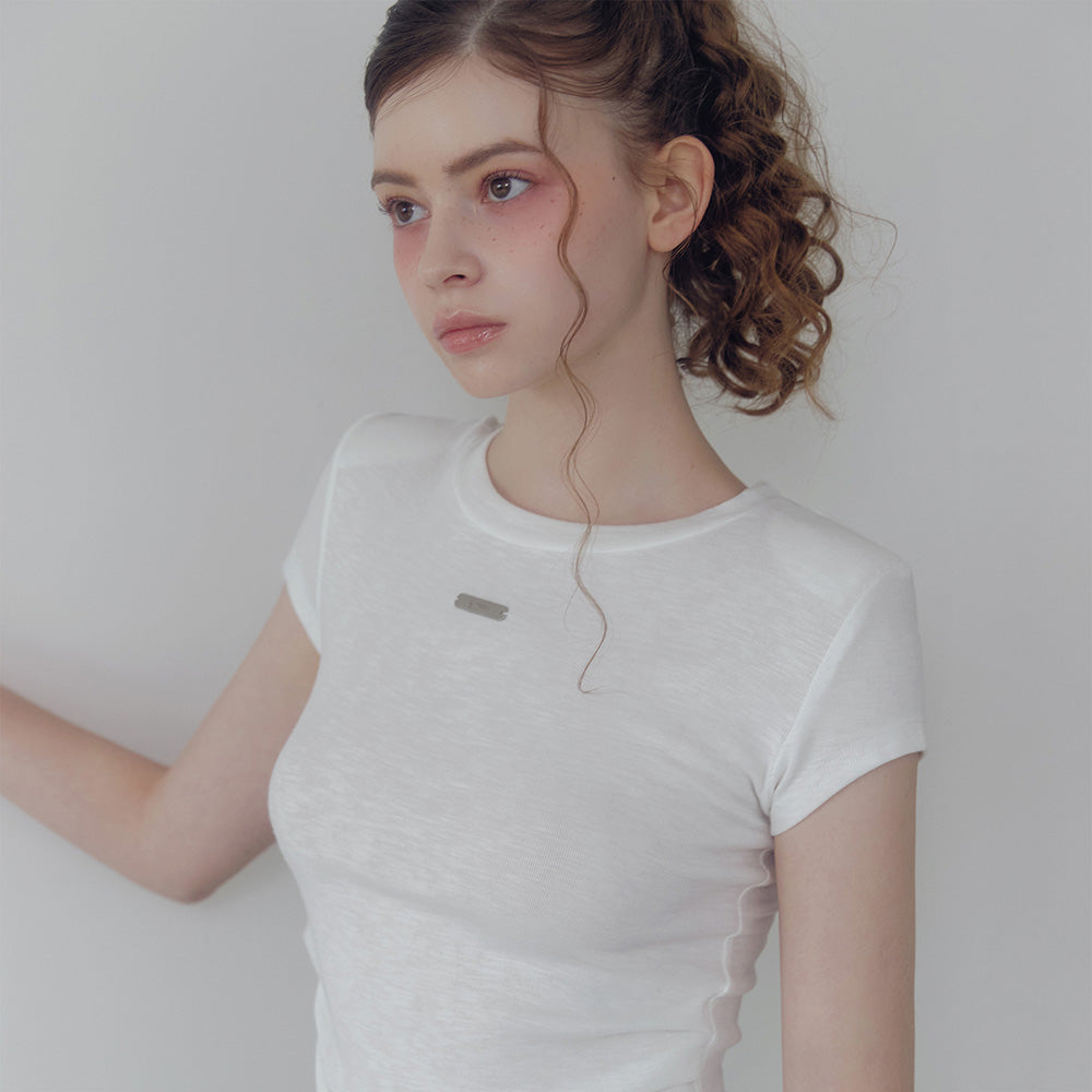 TWEE Ento slim shirring short sleeve t-shirt (muffler set)