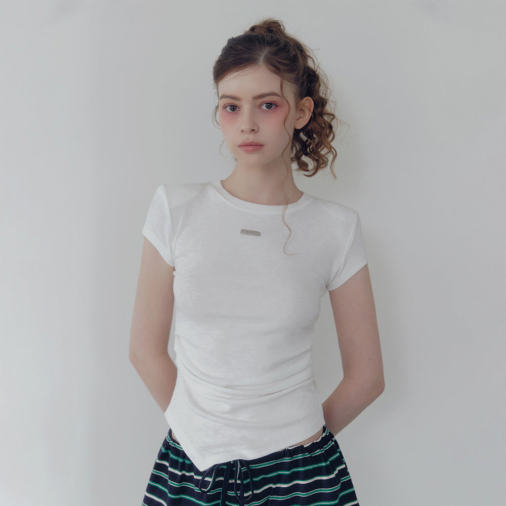 TWEE Ento slim shirring short sleeve t-shirt (muffler set)