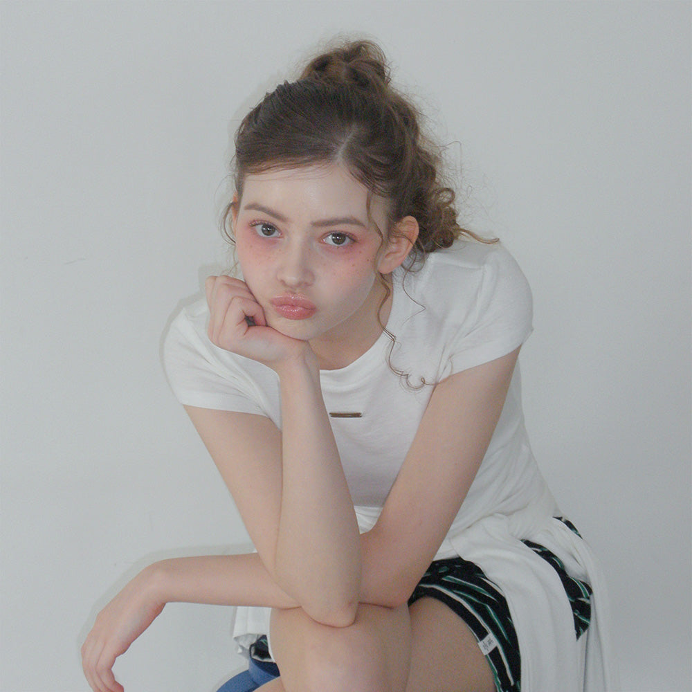 TWEE Ento slim shirring short sleeve t-shirt (muffler set)