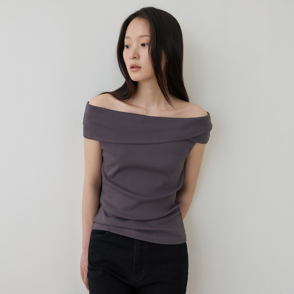 TOWAV NUVE OFF SHOULDER TEE_CHARCOAL