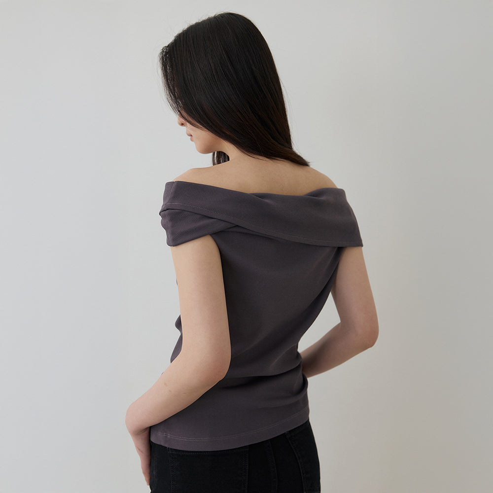 TOWAV NUVE OFF SHOULDER TEE_CHARCOAL