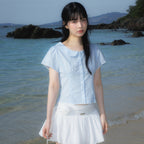 RoséFrantz Round Collar Short Sleeve Blouse [Sky Blue]