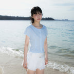 RoséFrantz Round Collar Short Sleeve Blouse [Sky Blue]
