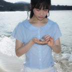 RoséFrantz Round Collar Short Sleeve Blouse [Sky Blue]
