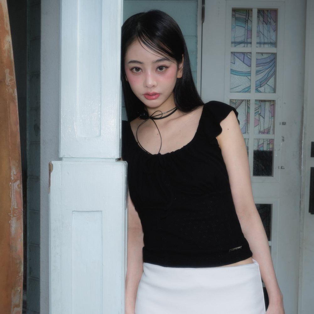 RoséFrantz Ribbon Shirring Sleeveless [Black]
