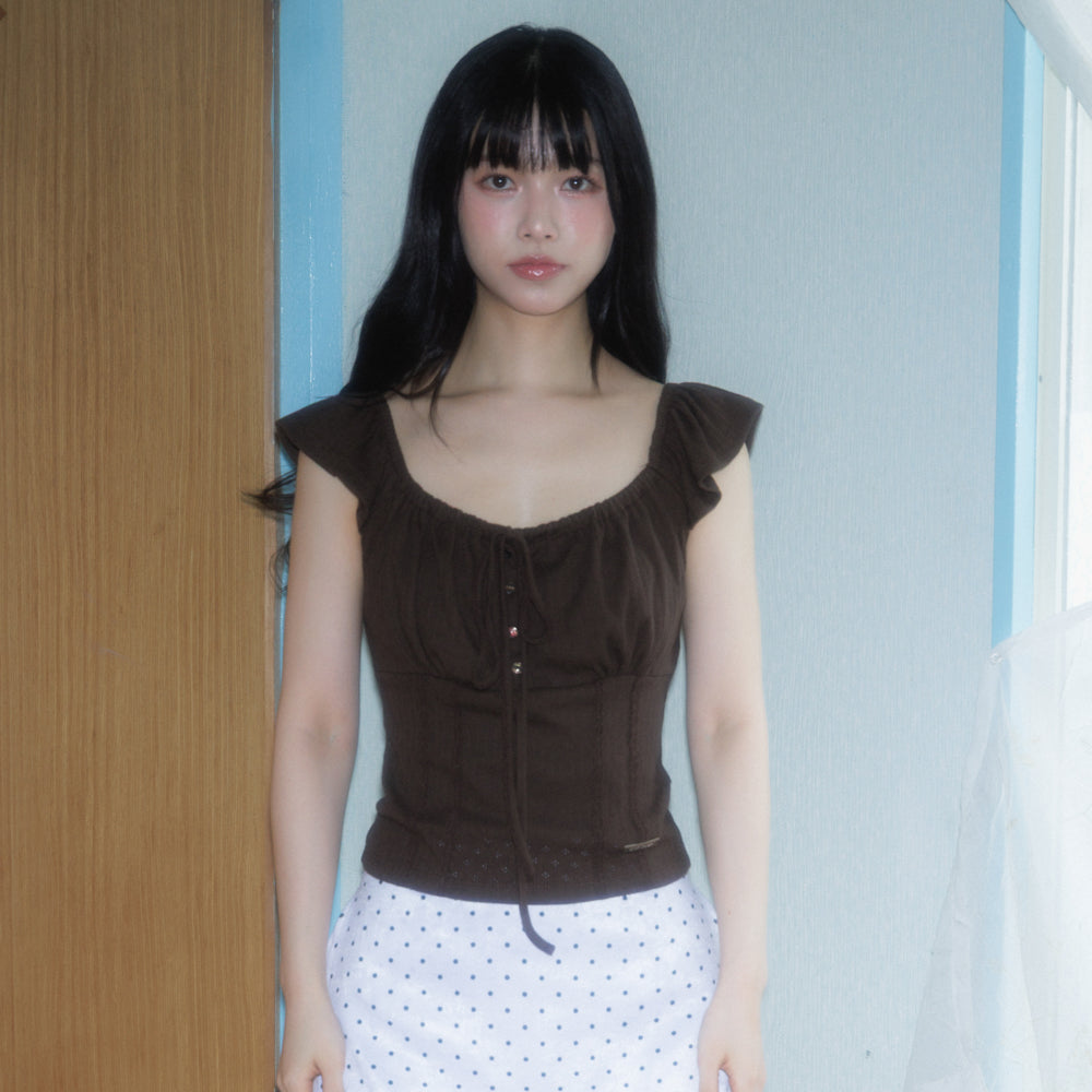 RoséFrantz Ribbon Shirring Sleeveless [Brown]
