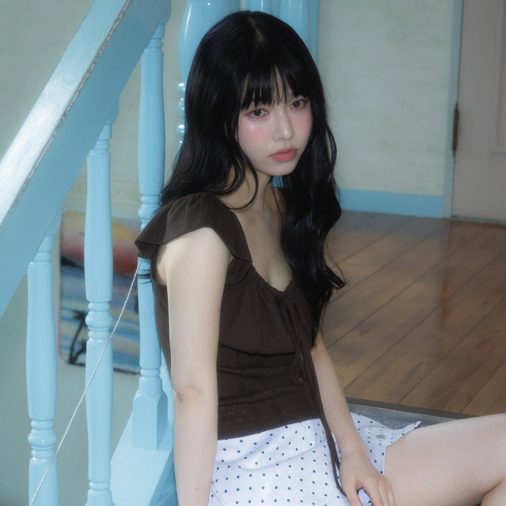 RoséFrantz Ribbon Shirring Sleeveless [Brown]