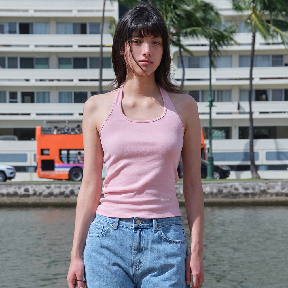 SOMEWHEREBUTTER [3rd] Shirring Halter Sleeveless - Light Pink