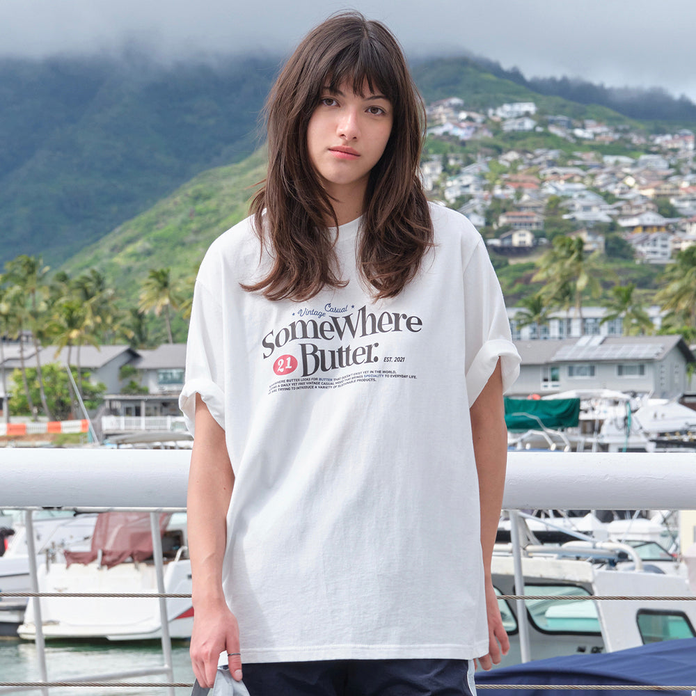 SOMEWHEREBUTTER [6th] 21 Wave Logo Over-Fit Top - Ivory