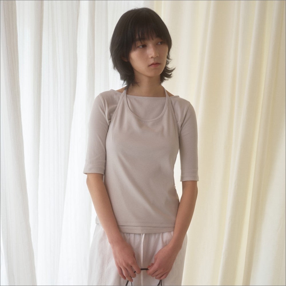 MANGOMANYPLEASE NOON HALTER TEE_CREAMY GREY