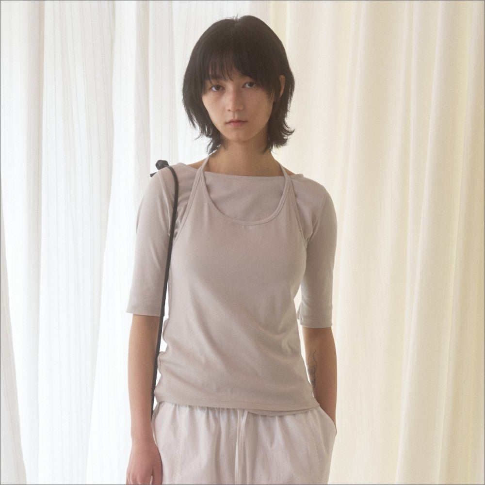 MANGOMANYPLEASE NOON HALTER TEE_CREAMY GREY