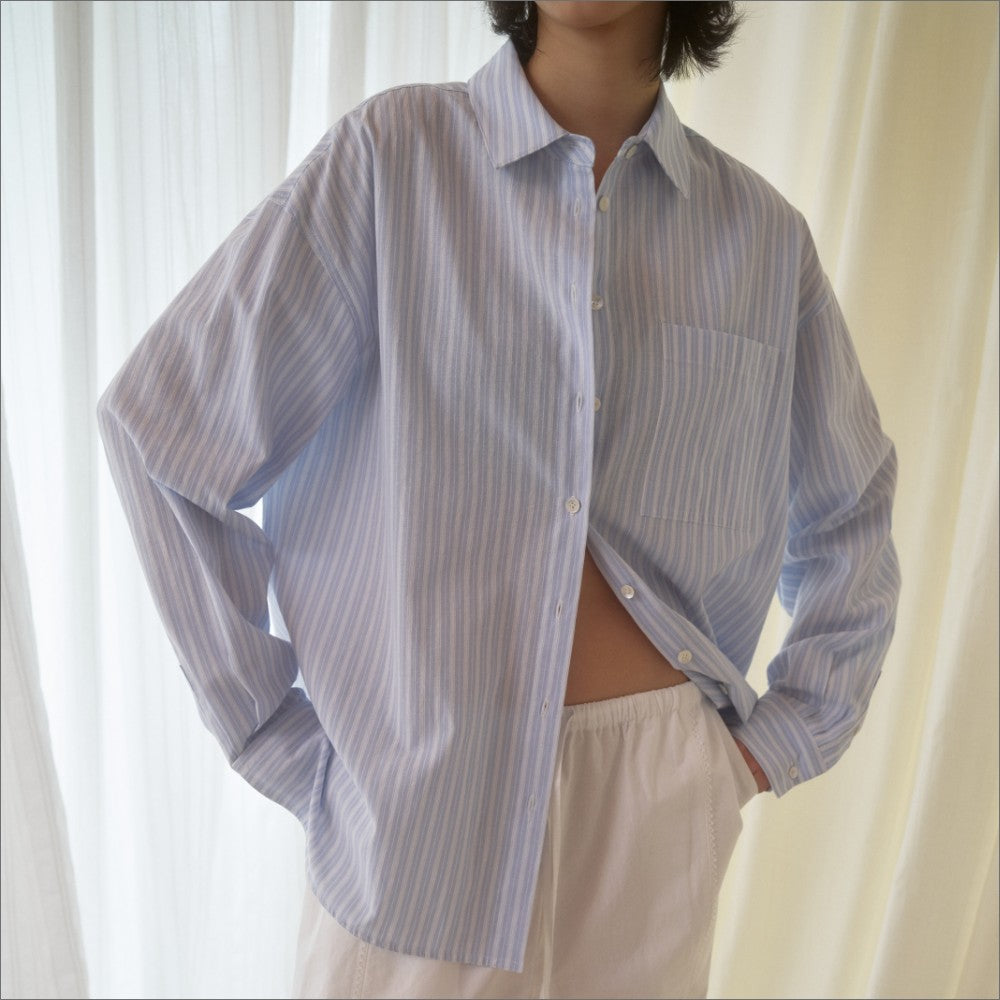 MANGOMANYPLEASE MOOR SUMMER SHIRT_BLUE STRIPE