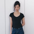 CURETTY C 90S LINE V-NECK HALF-SLEEVE T-SHIRT_BLACK