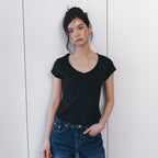 CURETTY C 90S LINE V-NECK HALF-SLEEVE T-SHIRT_BLACK