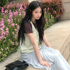 LETTER FROM MOON Timo shirring wrap check blouse (apple green)