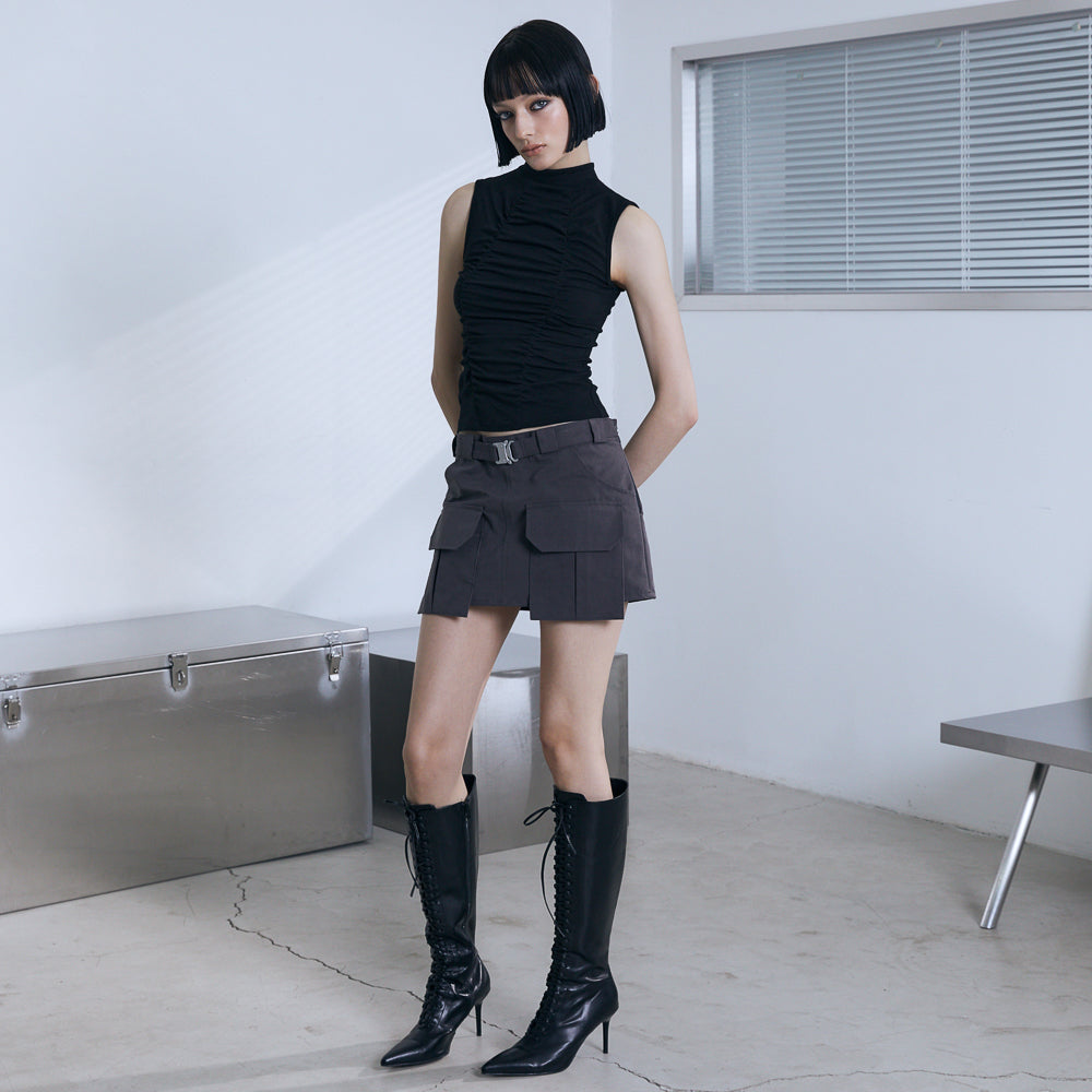 VOONT Shirring High Neck Sleeveless (BLACK)